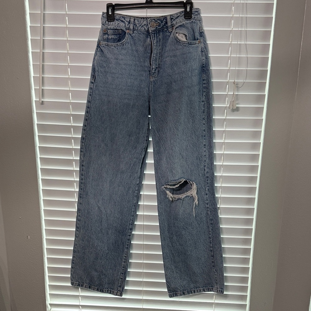 Garage Denim Straight Leg Jeans with Ripped Detail